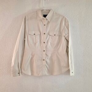 Romper classic Western Snap Pearl Snap Button Up Shirt Cream‎ Beige Long Sleeve